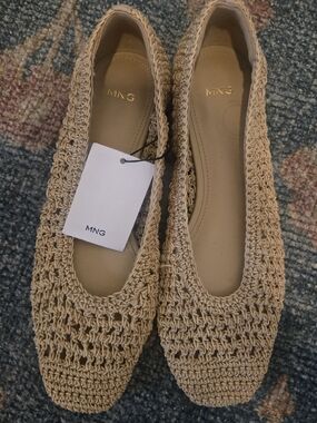 Mango Beige Crochet Slip-On Ballet Flats
